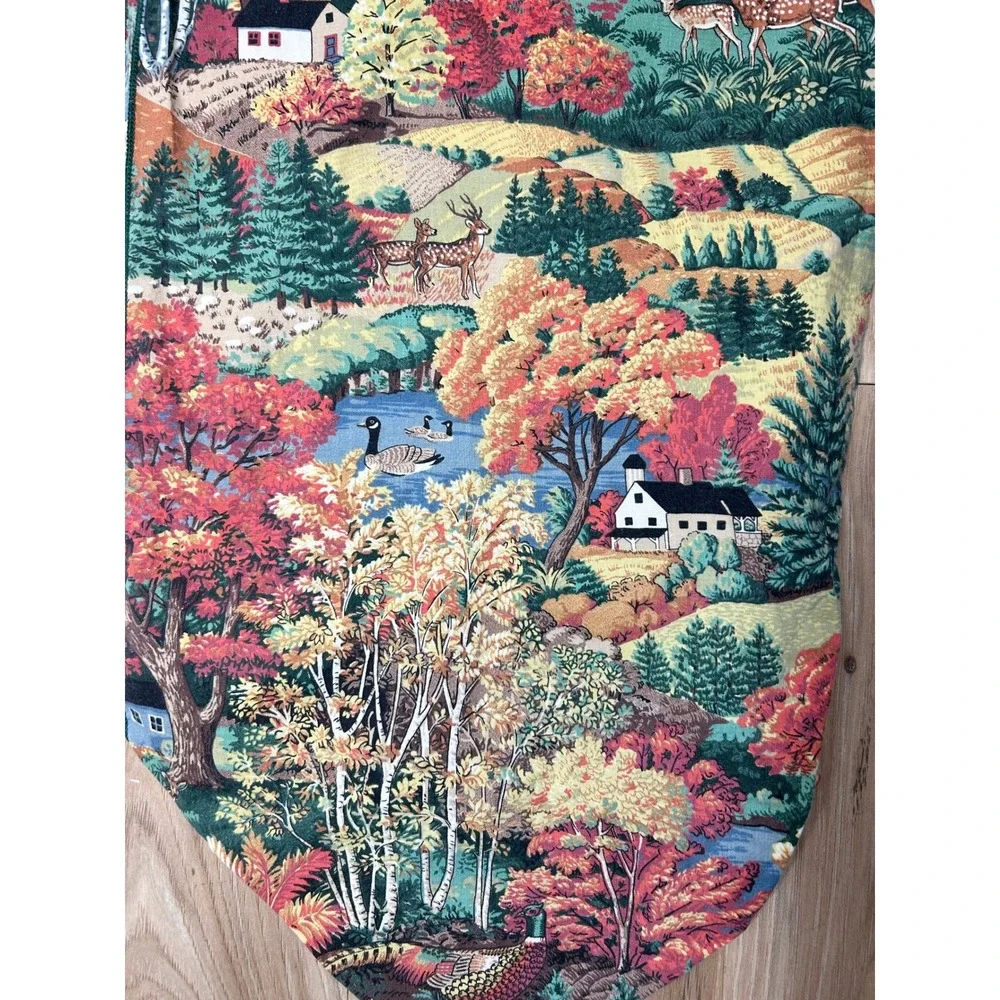 VTG Table Runner Autumn Scene Fall Tassel Handmade? Cabincore Country Americana